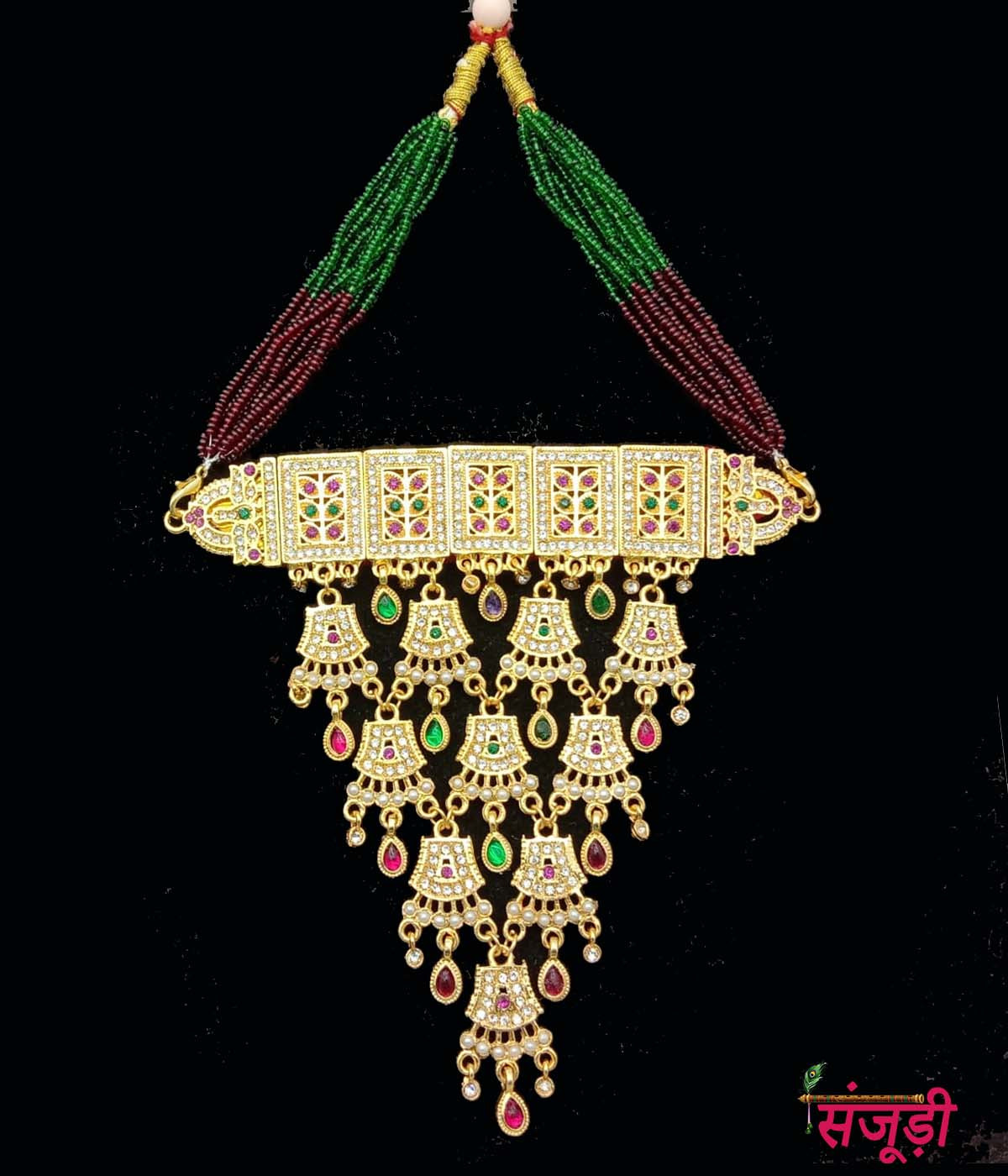 Rajputi Aad with Multicolor Stones and Pearls 