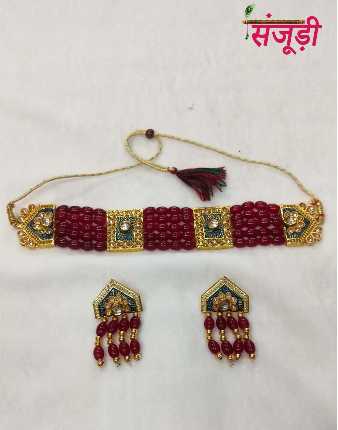 Rajasthani Choker Set with maroon Pearl