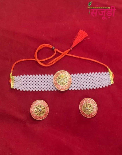 rajputi chatai choker set with baby pink pearl